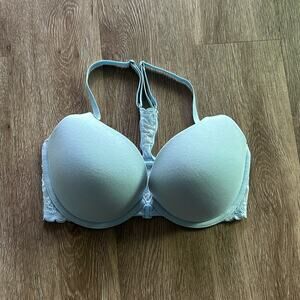 Victoria's Secret Front-Close Push-Up Lace Racerback Bra 34DD Light Blue